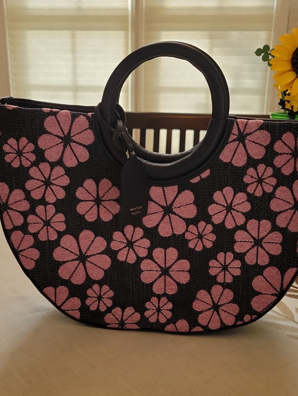 kate spade Navy Tote with Pink Floral Pattern